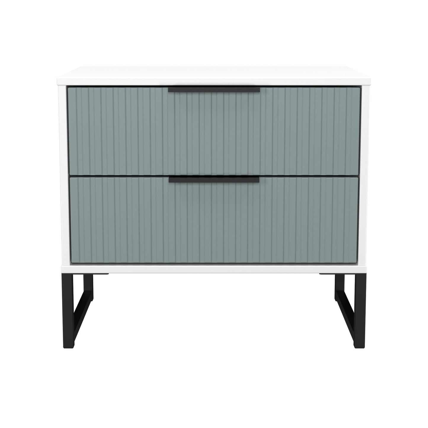 Fluted Side Table Teal & White 2 Drawers 60cm