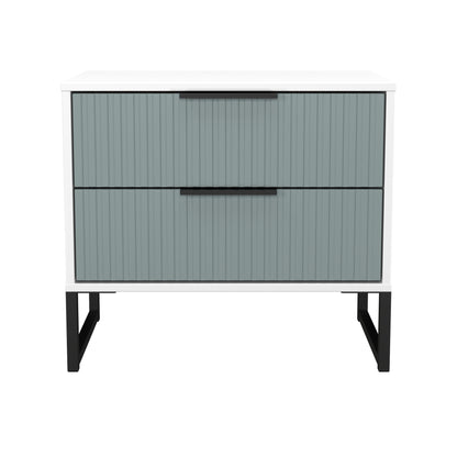 Fluted Side Table Teal & White 2 Drawers 60cm