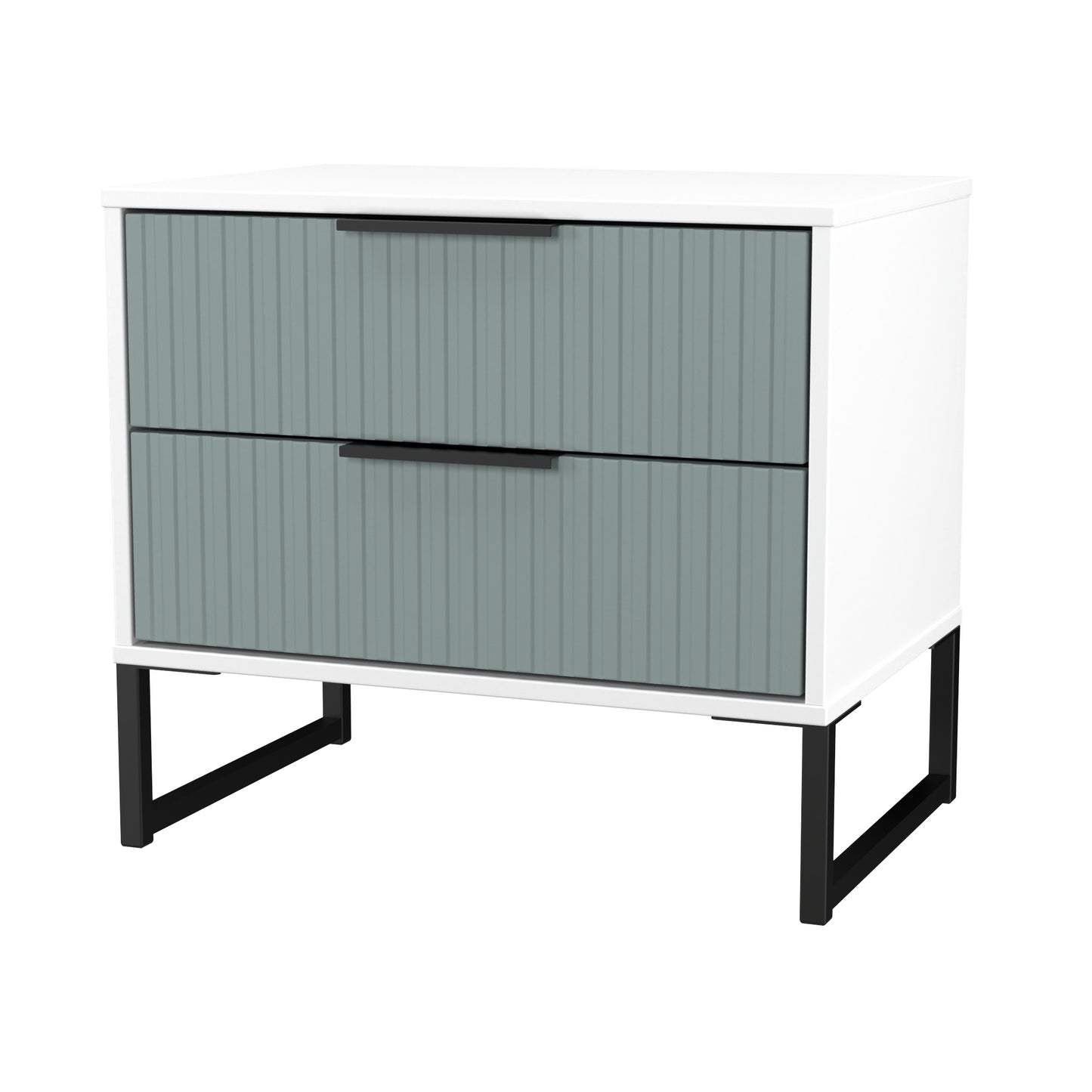 Fluted Side Table Teal & White 2 Drawers 60cm