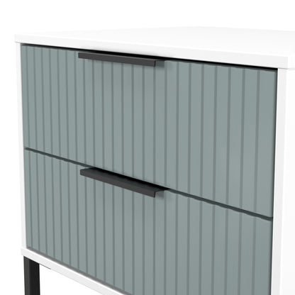 Fluted Side Table Teal & White 2 Drawers 60cm