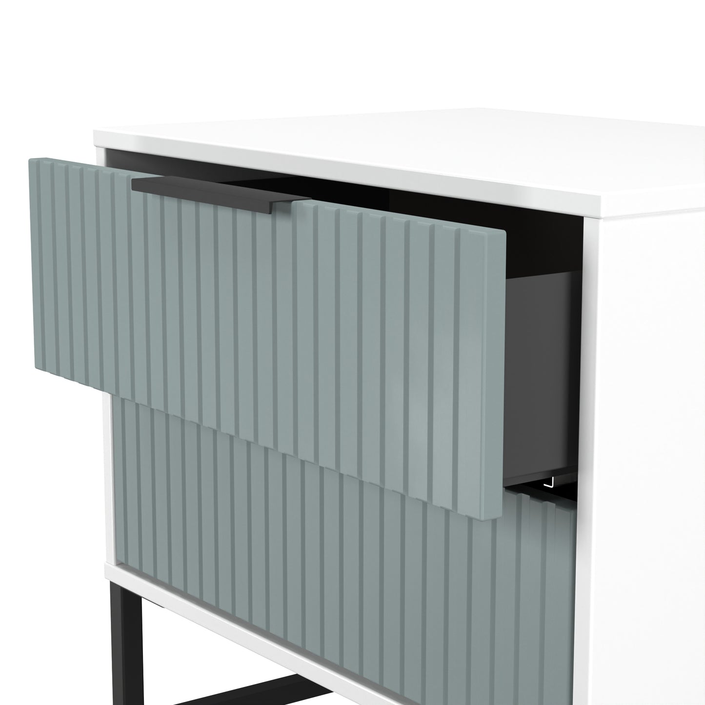 Fluted Side Table Teal & White 2 Drawers 60cm