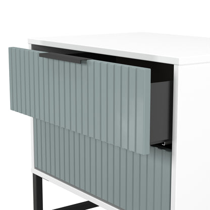 Fluted Side Table Teal & White 2 Drawers 60cm