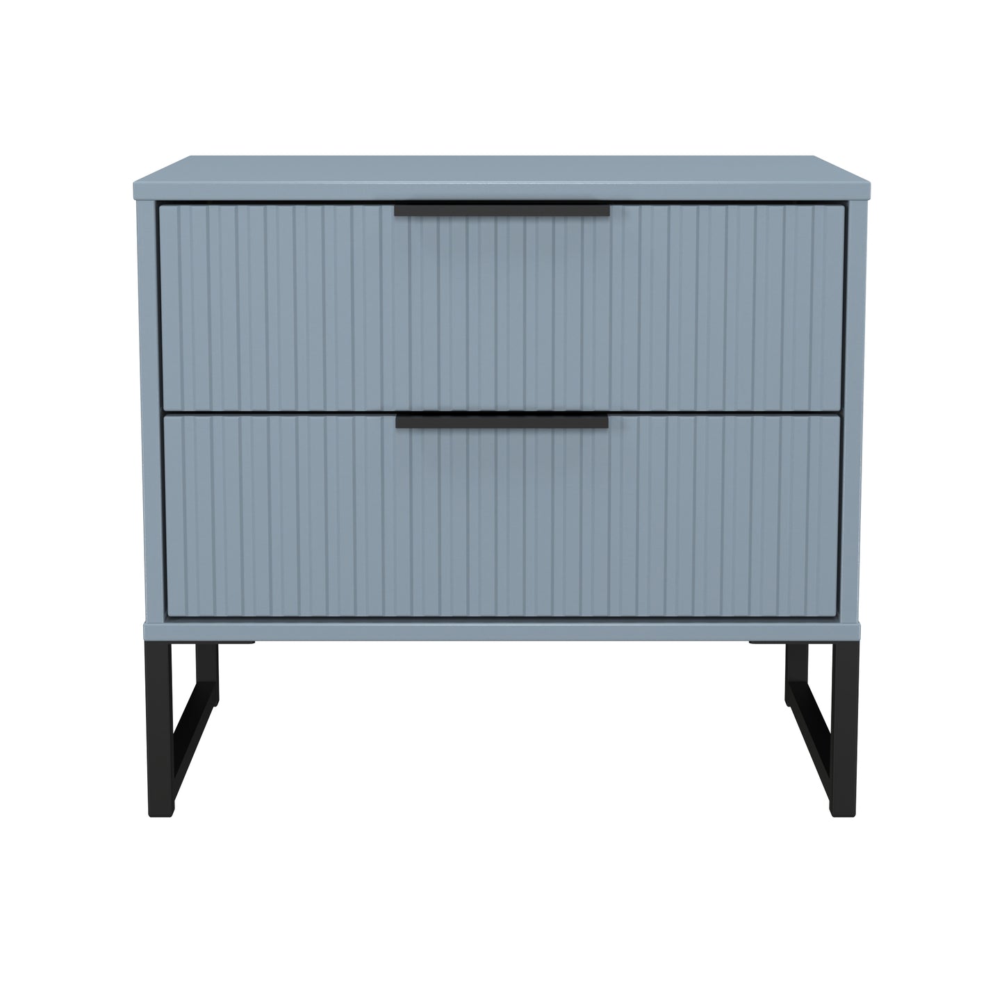 Fluted Side Table Light Blue 2 Drawers 60cm