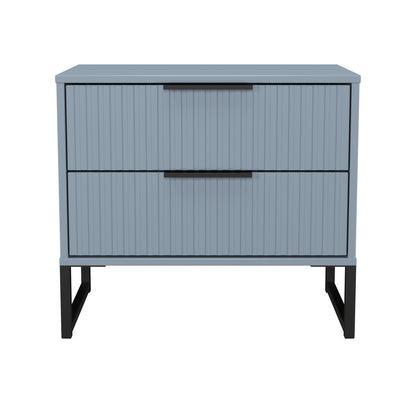 Fluted Side Table Light Blue 2 Drawers 60cm