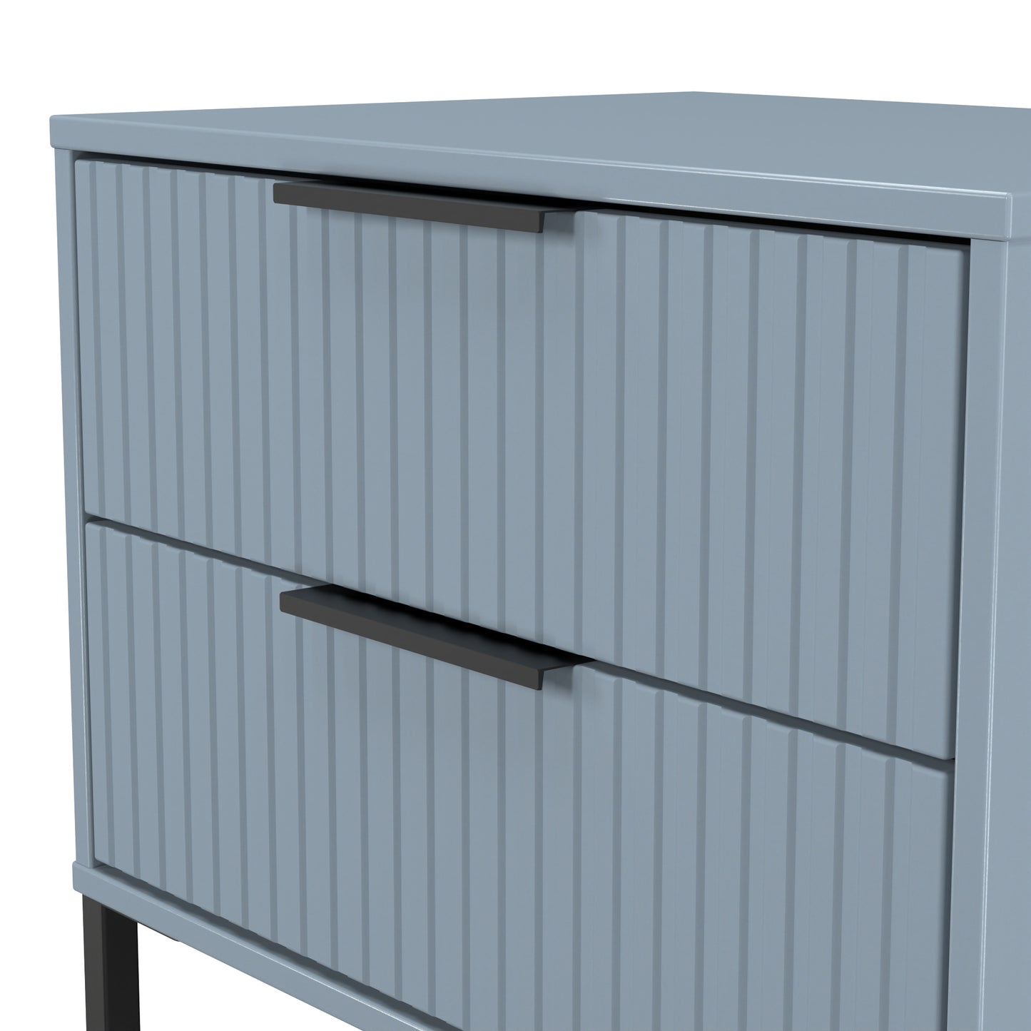 Fluted Side Table Light Blue 2 Drawers 60cm