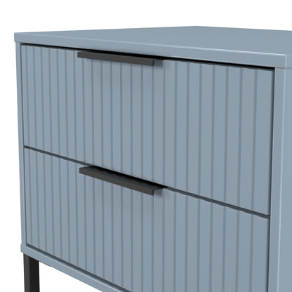 Fluted Side Table Light Blue 2 Drawers 60cm