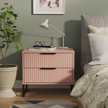 Fluted Side Table Pink 2 Drawers 60cm