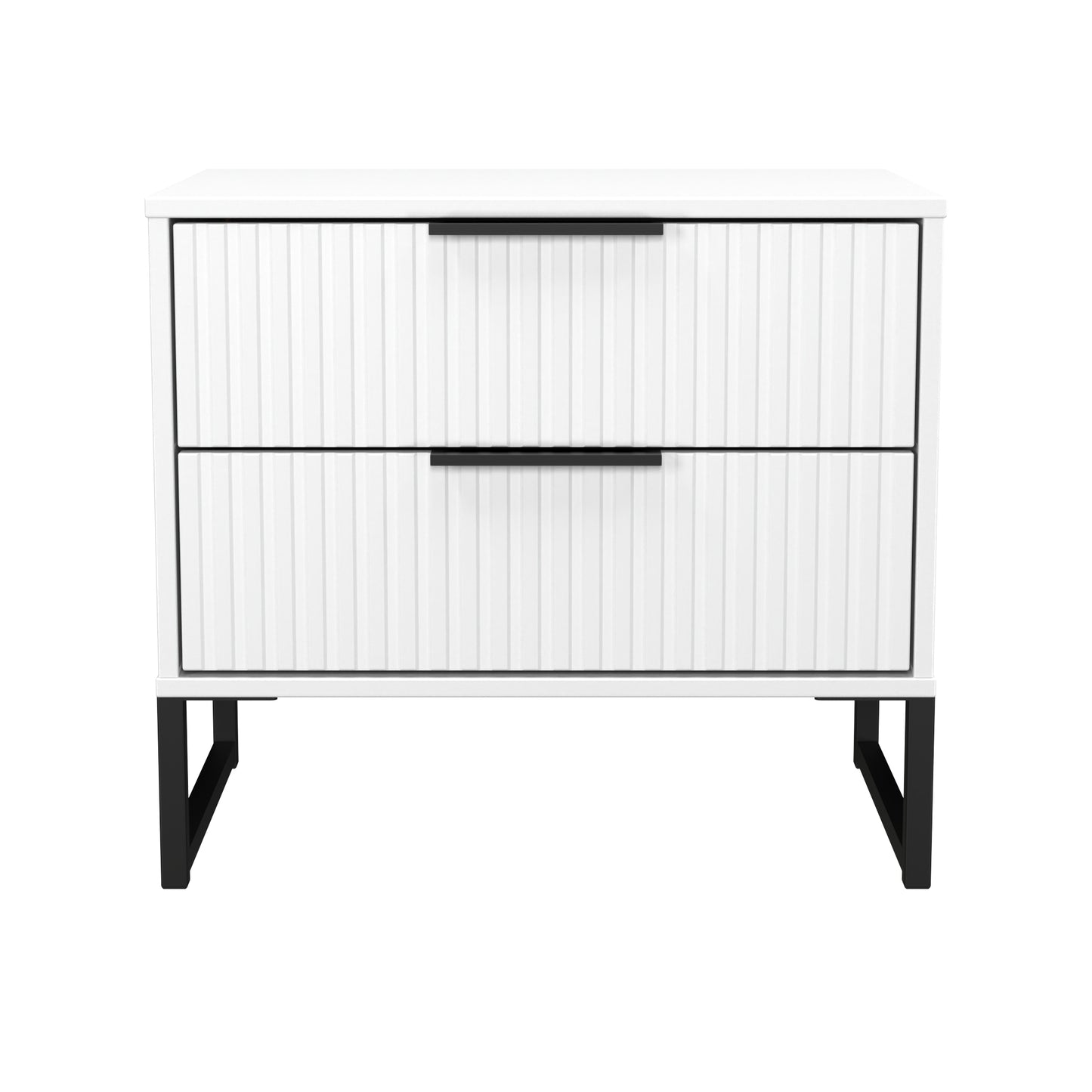 Fluted Side Table White 2 Drawers 60cm