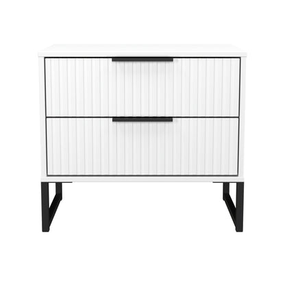 Fluted Side Table White 2 Drawers 60cm