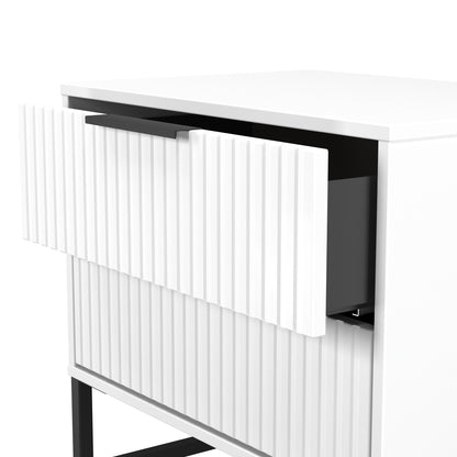 Fluted Side Table White 2 Drawers 60cm