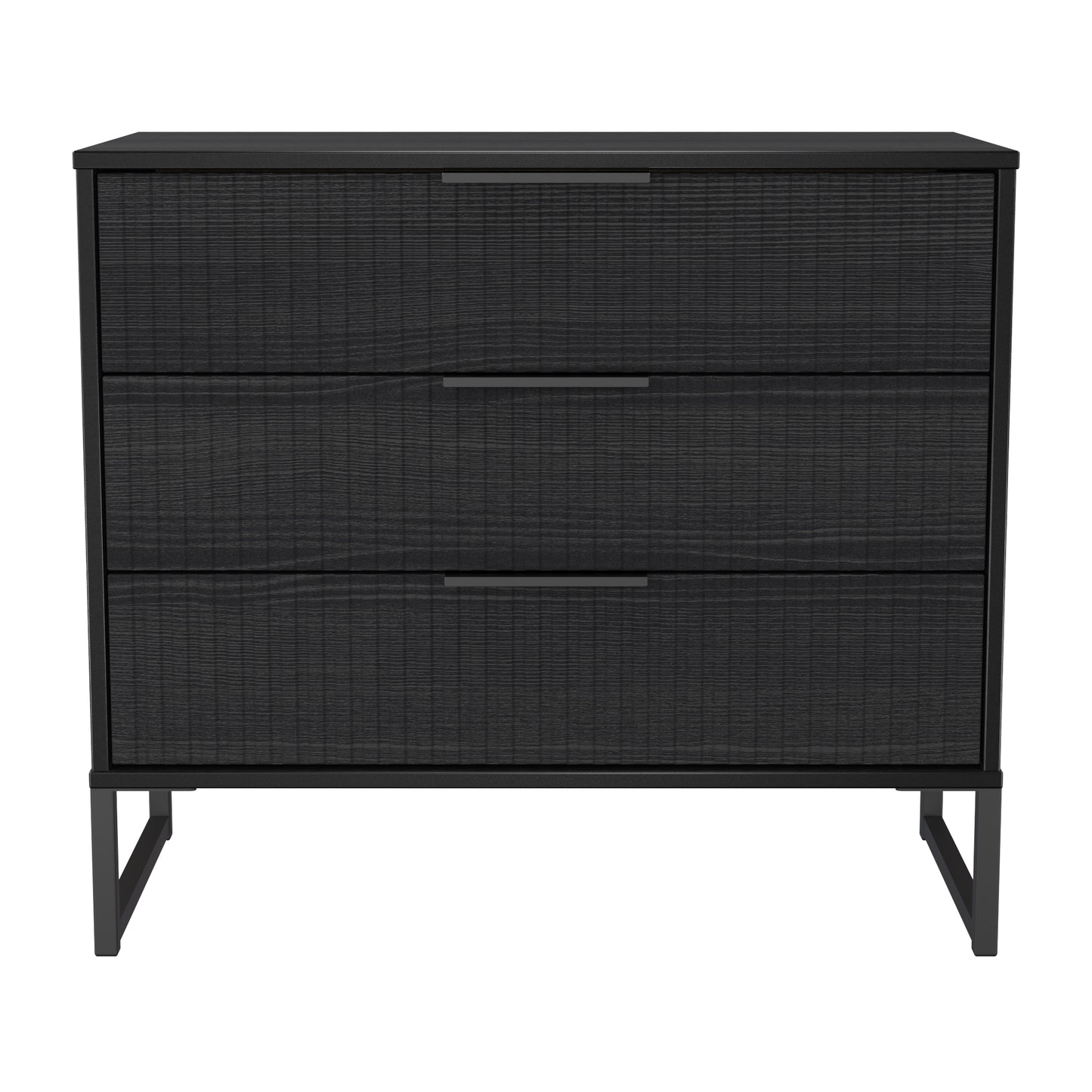 Fluted Chest of Drawers Black 3 Drawers 77cm