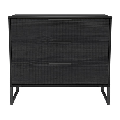 Fluted Chest of Drawers Black 3 Drawers 77cm