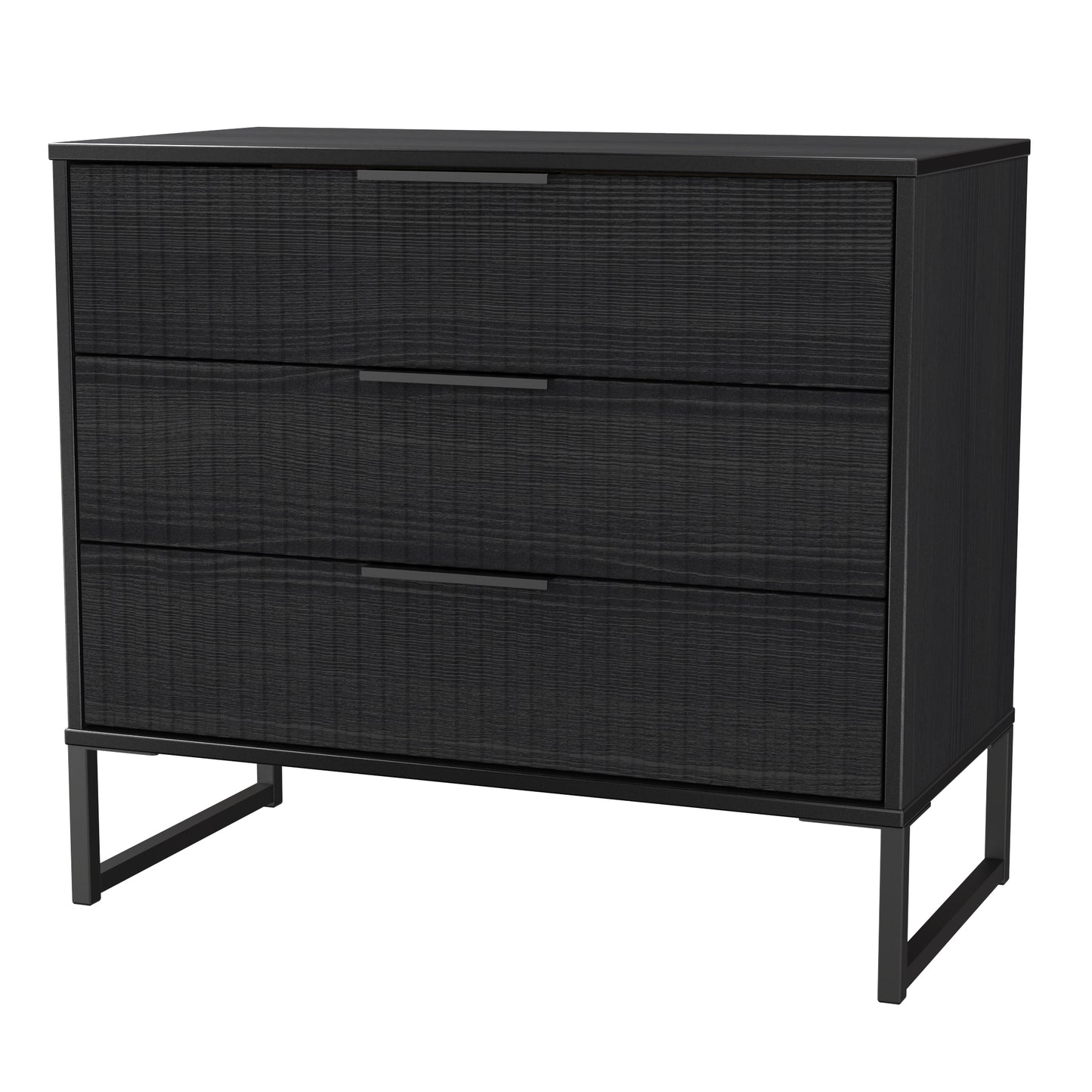Fluted Chest of Drawers Black 3 Drawers 77cm