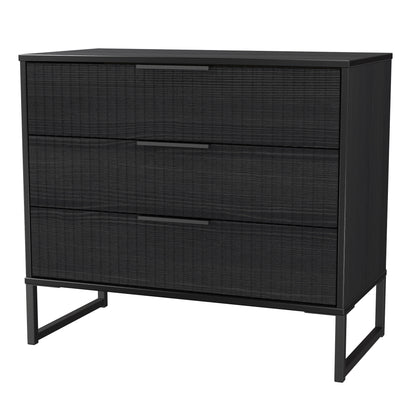 Fluted Chest of Drawers Black 3 Drawers 77cm