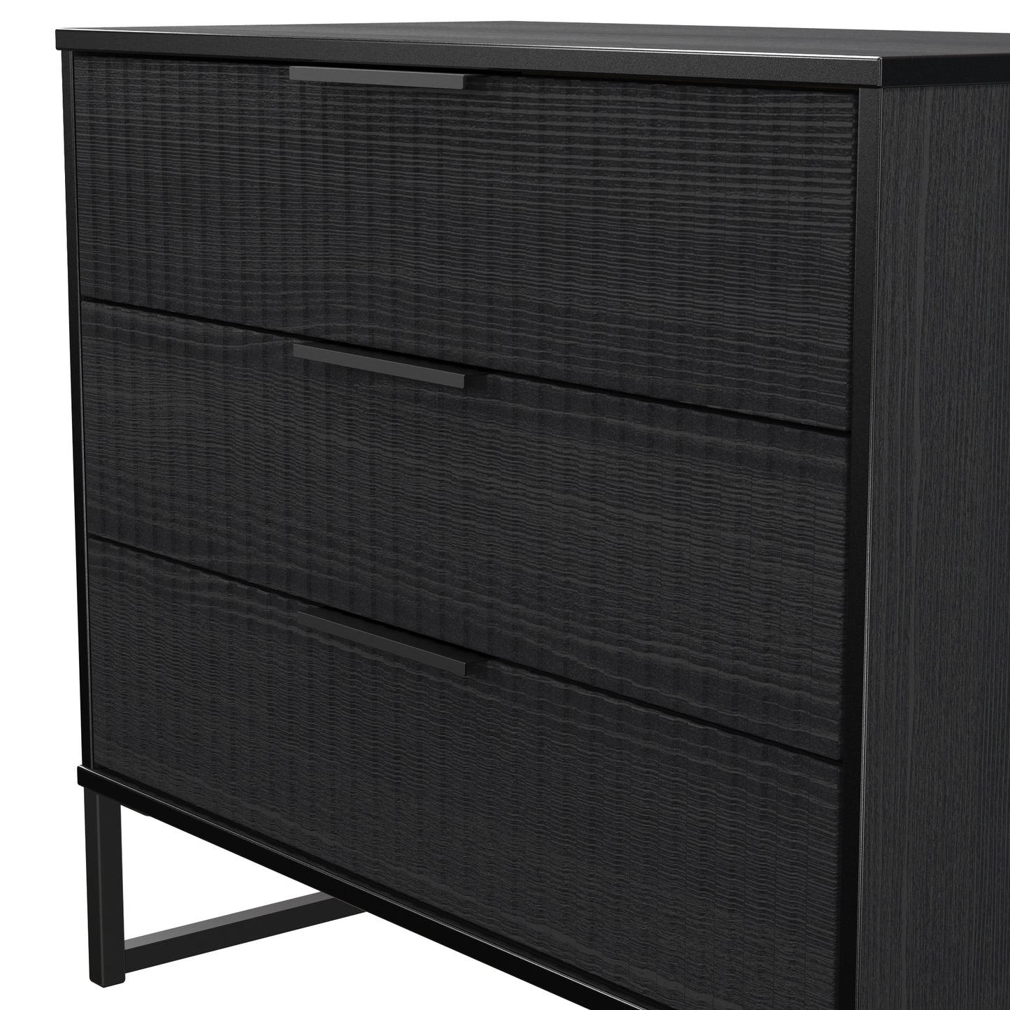 Fluted Chest of Drawers Black 3 Drawers 77cm