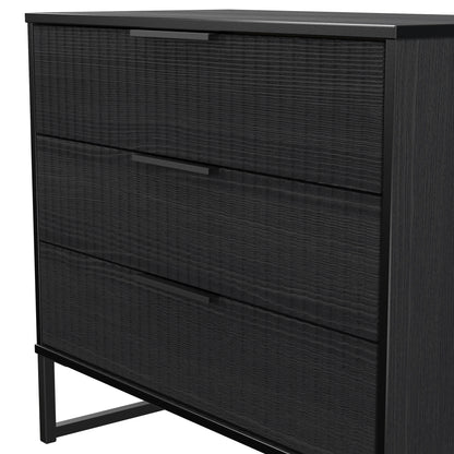 Fluted Chest of Drawers Black 3 Drawers 77cm