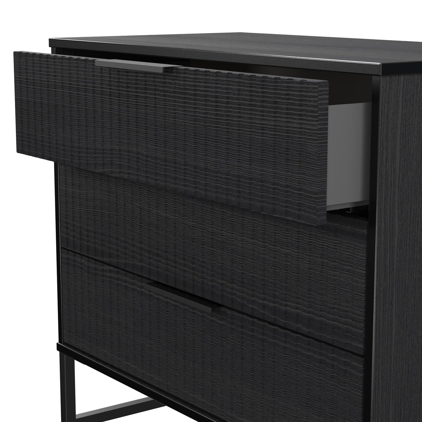 Fluted Chest of Drawers Black 3 Drawers 77cm