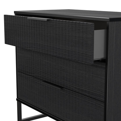 Fluted Chest of Drawers Black 3 Drawers 77cm