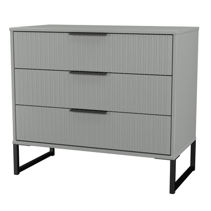 Fluted Chest of Drawers Grey 3 Drawers 77cm