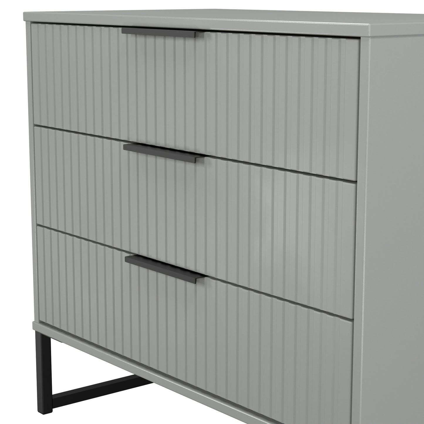 Fluted Chest of Drawers Grey 3 Drawers 77cm