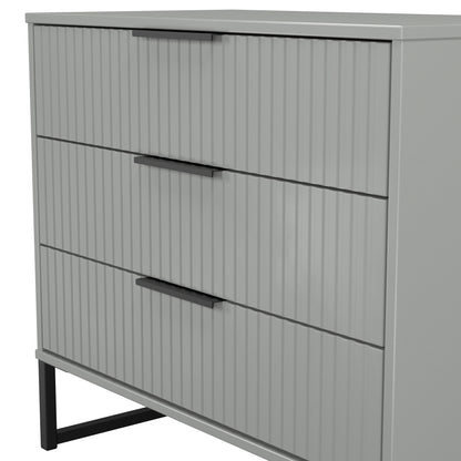 Fluted Chest of Drawers Grey 3 Drawers 77cm