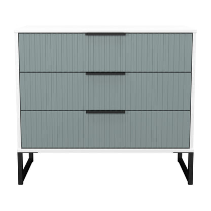 Fluted Chest of Drawers Teal & White 3 Drawers 77cm