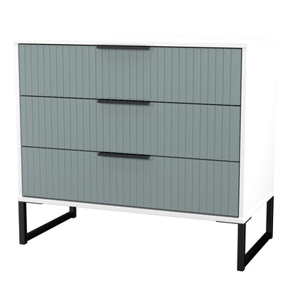 Fluted Chest of Drawers Teal & White 3 Drawers 77cm