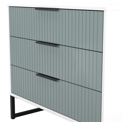 Fluted Chest of Drawers Teal & White 3 Drawers 77cm
