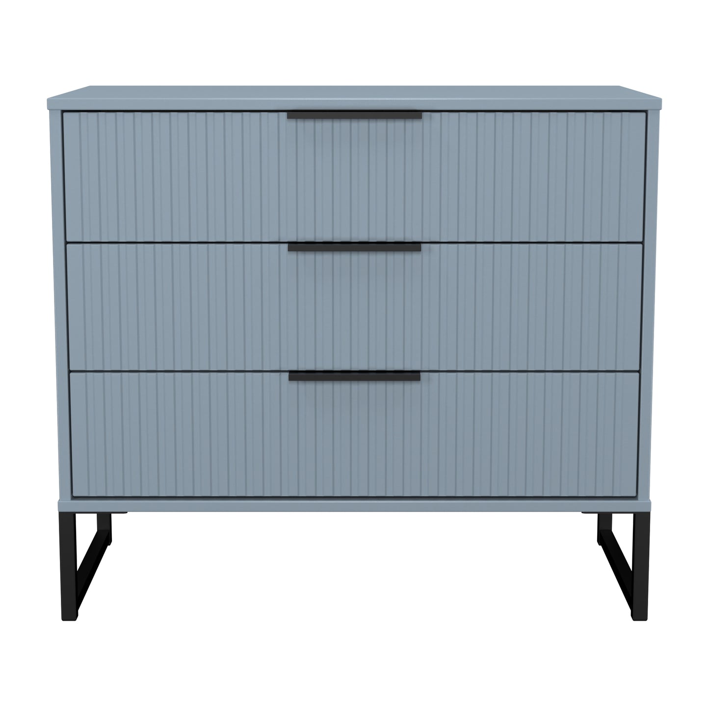 Fluted Chest of Drawers Light Blue 3 Drawers 77cm