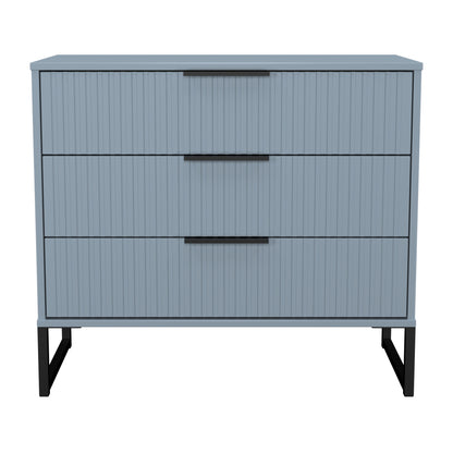 Fluted Chest of Drawers Light Blue 3 Drawers 77cm