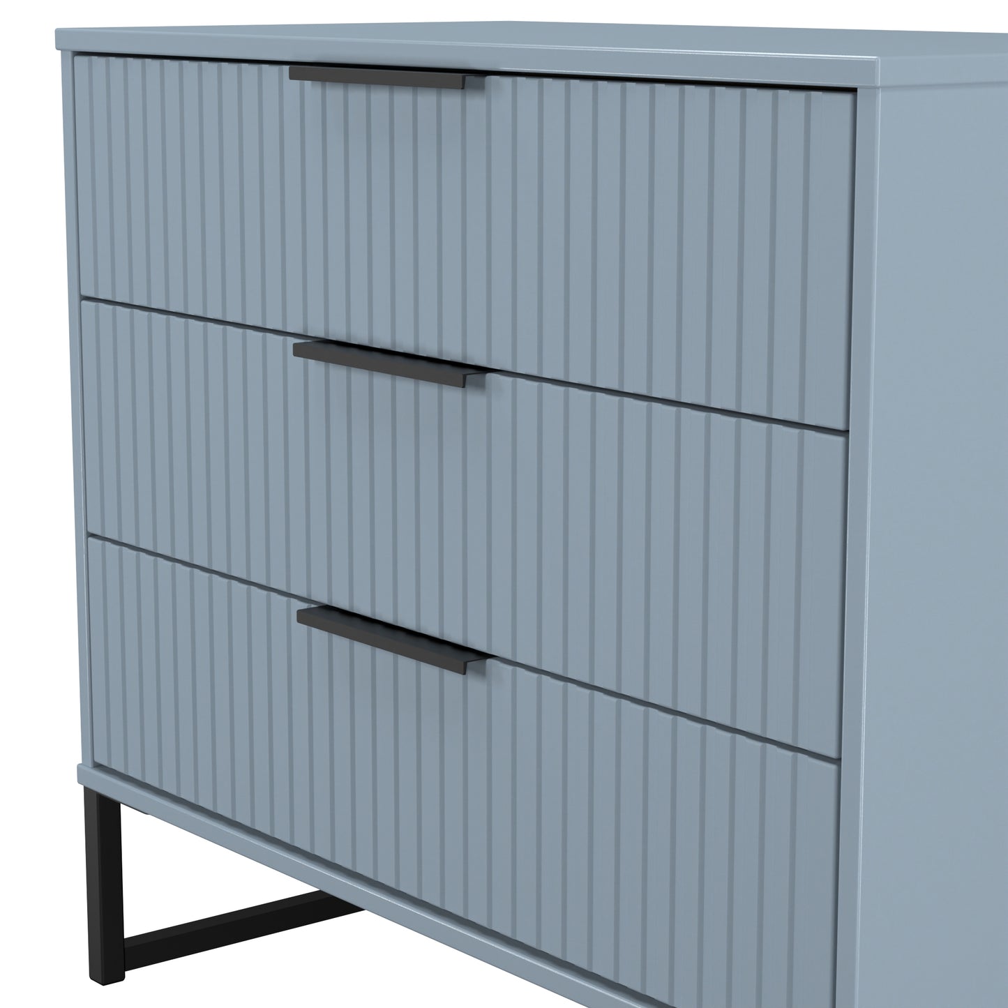 Fluted Chest of Drawers Light Blue 3 Drawers 77cm