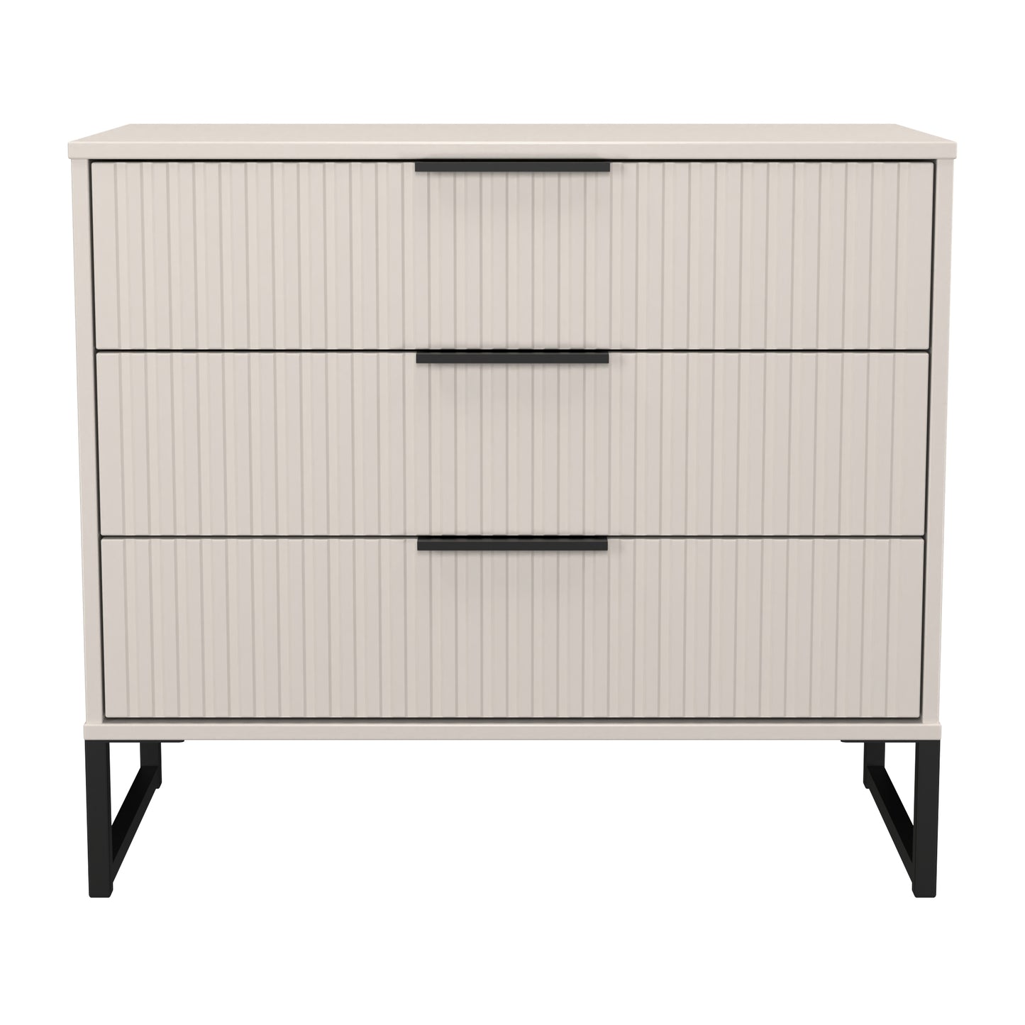 Fluted Chest of Drawers Off-White 3 Drawers 77cm