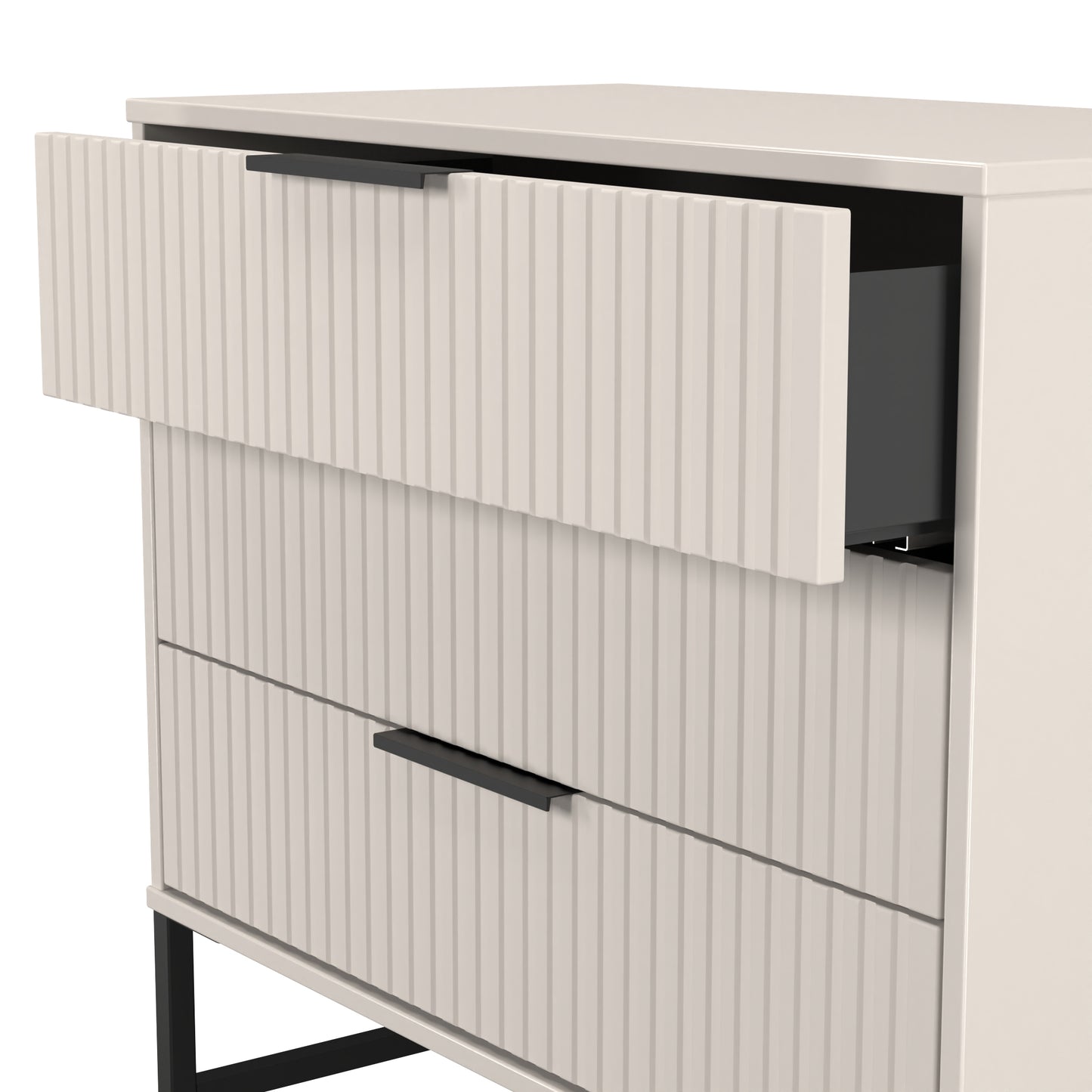 Fluted Chest of Drawers Off-White 3 Drawers 77cm