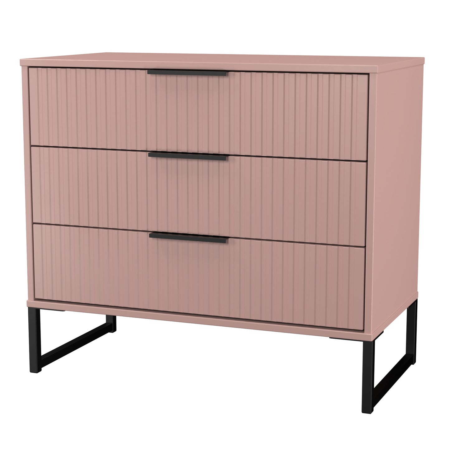 Fluted Chest of Drawers Pink 3 Drawers 77cm