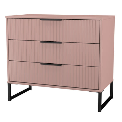 Fluted Chest of Drawers Pink 3 Drawers 77cm