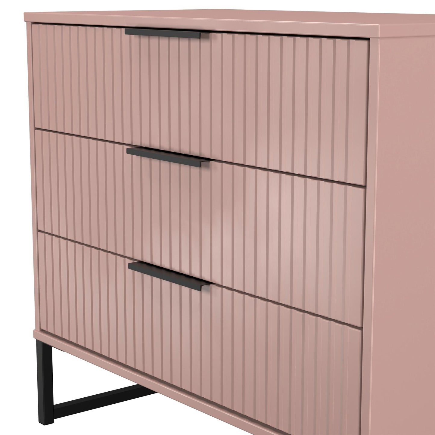 Fluted Chest of Drawers Pink 3 Drawers 77cm