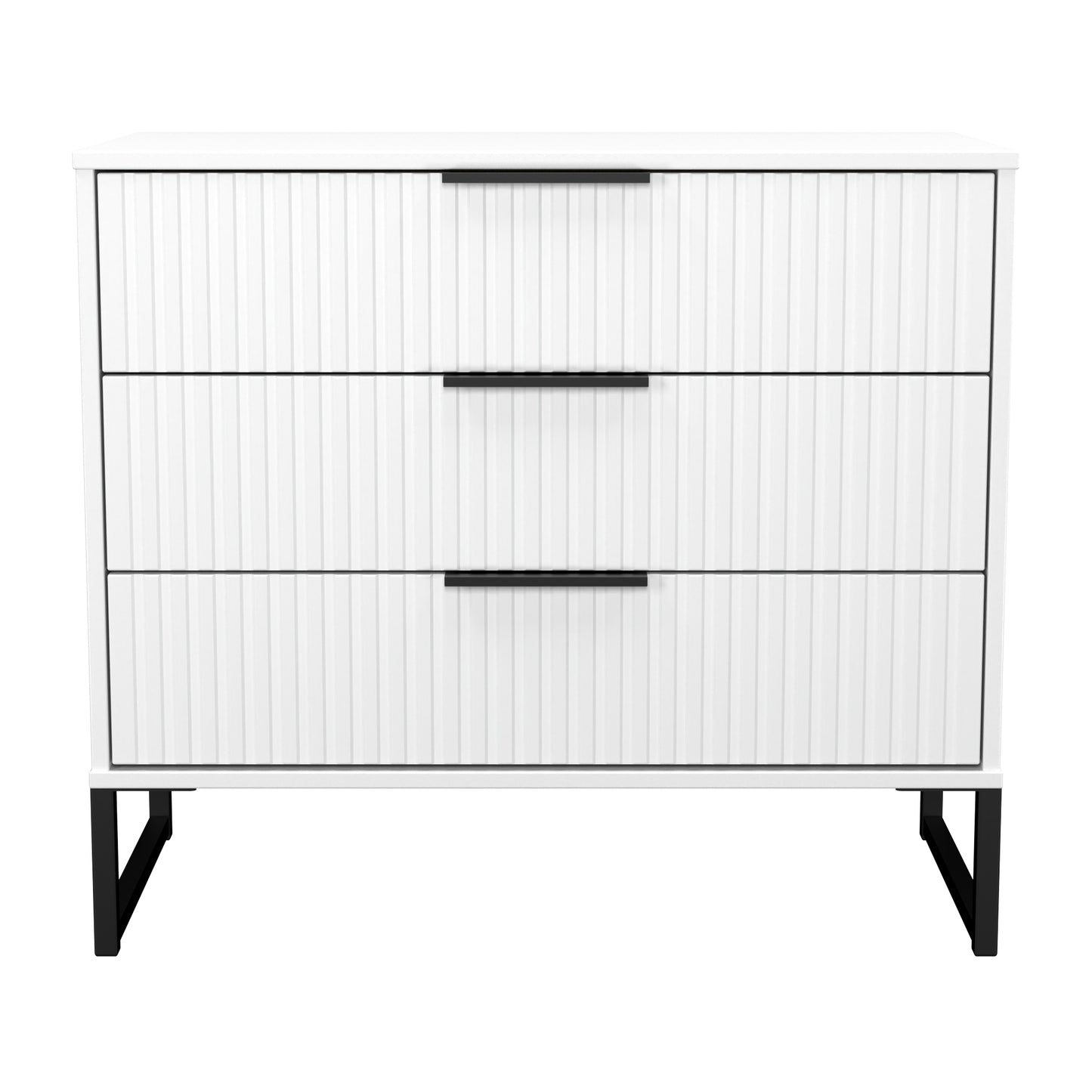 Fluted Chest of Drawers White 3 Drawers 77cm