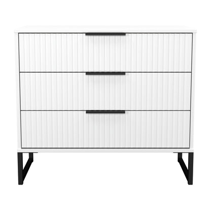 Fluted Chest of Drawers White 3 Drawers 77cm