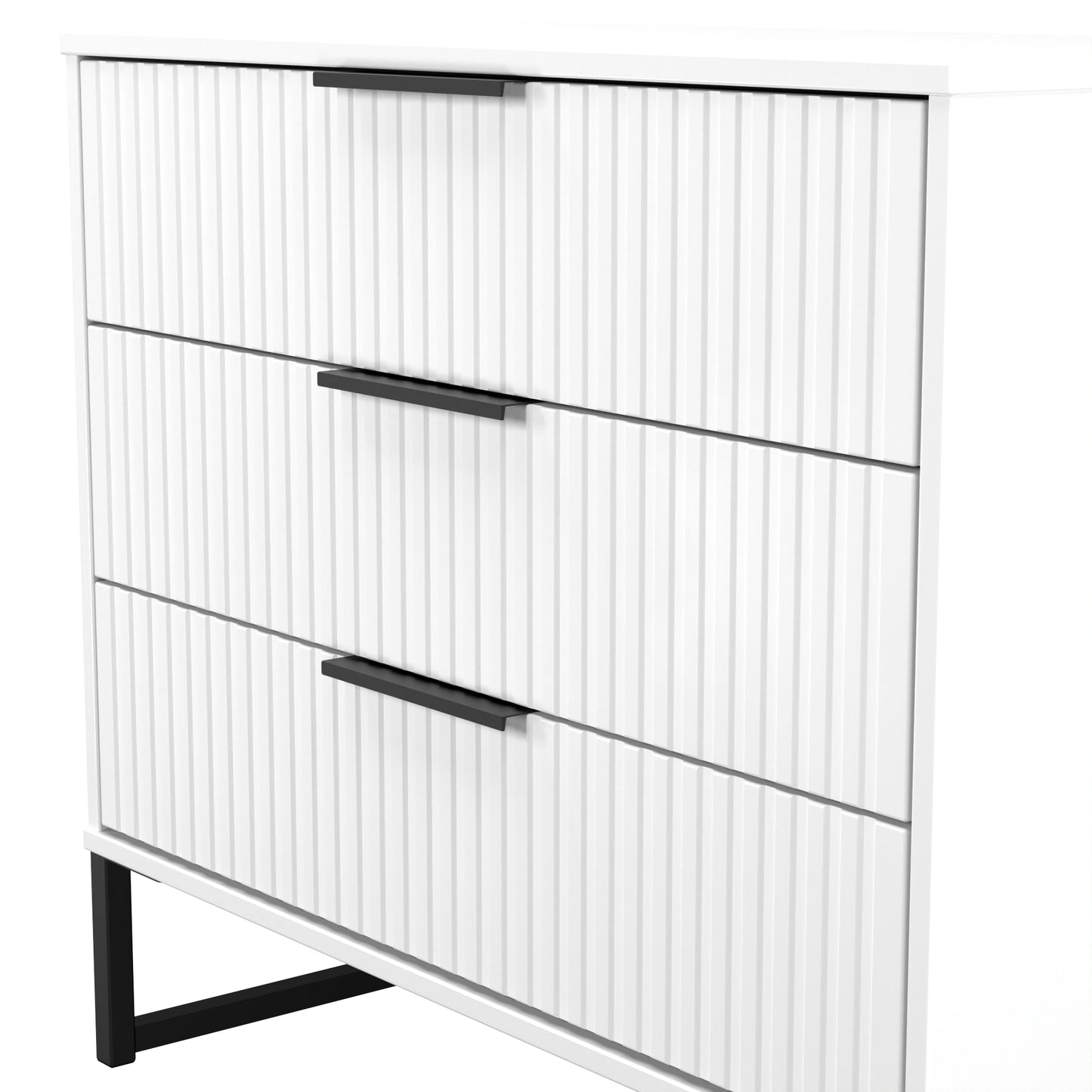 Fluted Chest of Drawers White 3 Drawers 77cm