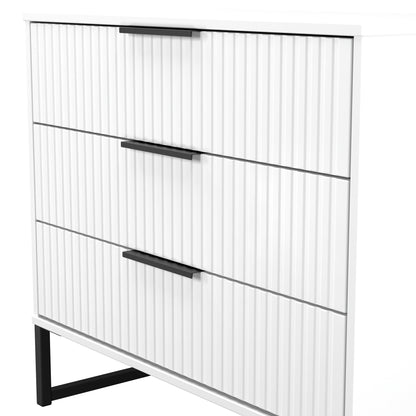 Fluted Chest of Drawers White 3 Drawers 77cm