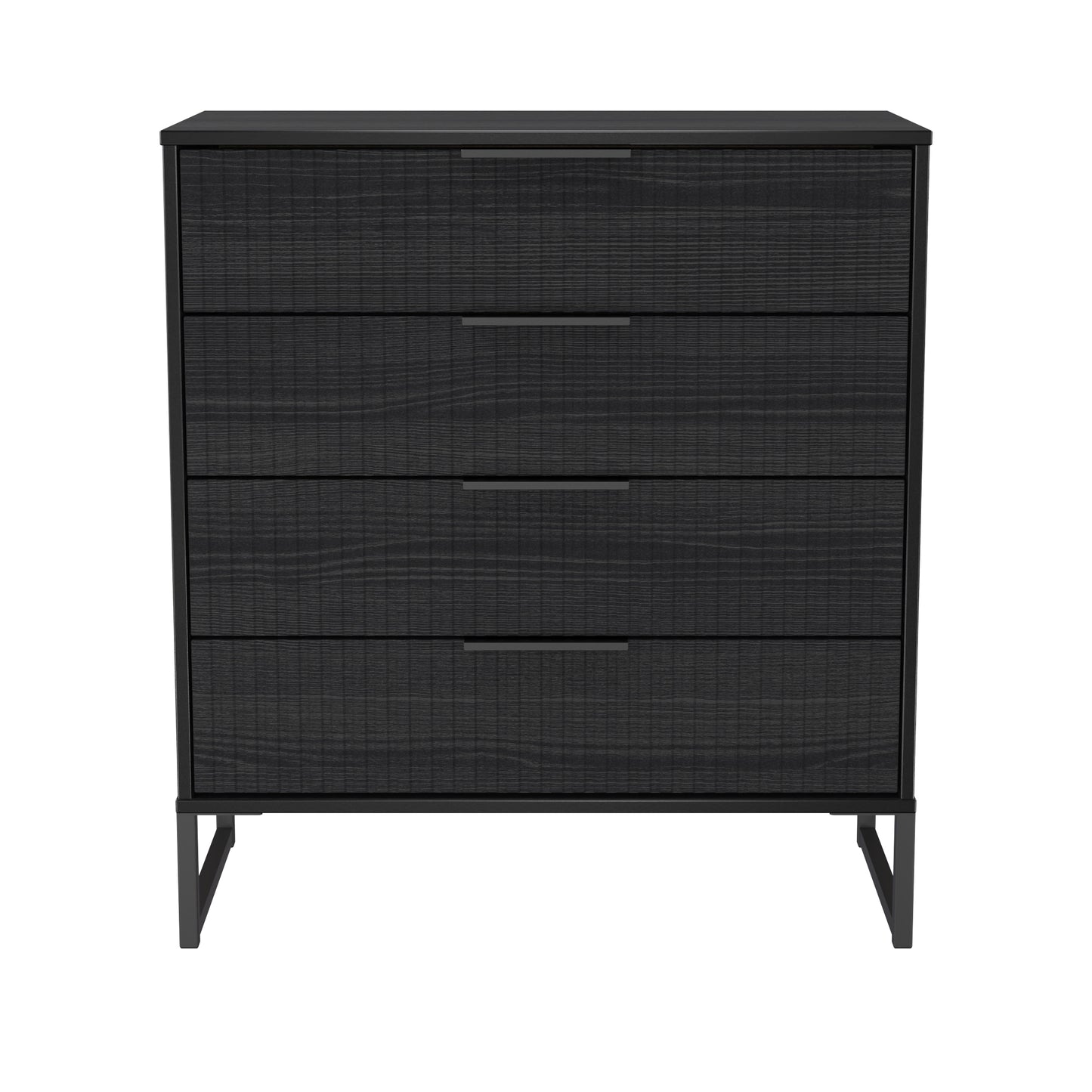 Fluted Chest of Drawers Black 4 Drawers 93cm