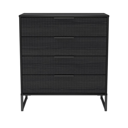 Fluted Chest of Drawers Black 4 Drawers 93cm