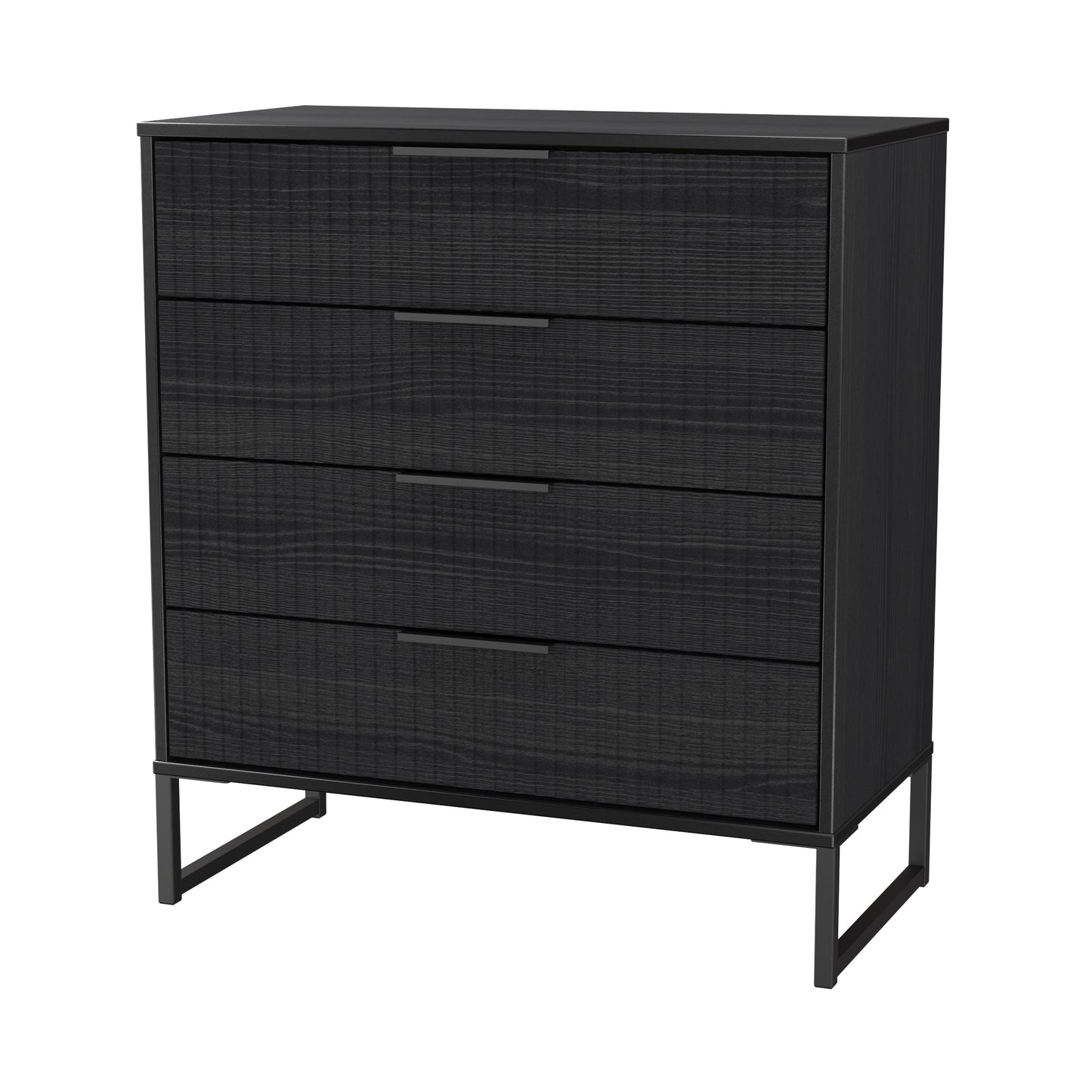 Fluted Chest of Drawers Black 4 Drawers 93cm