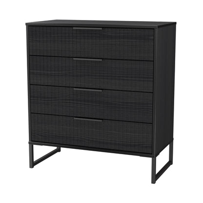 Fluted Chest of Drawers Black 4 Drawers 93cm