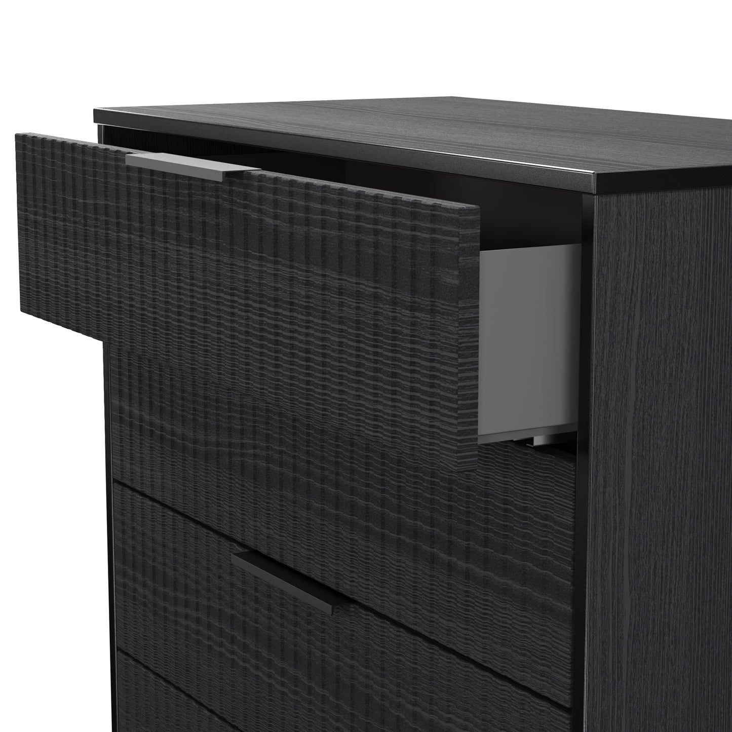 Fluted Chest of Drawers Black 4 Drawers 93cm