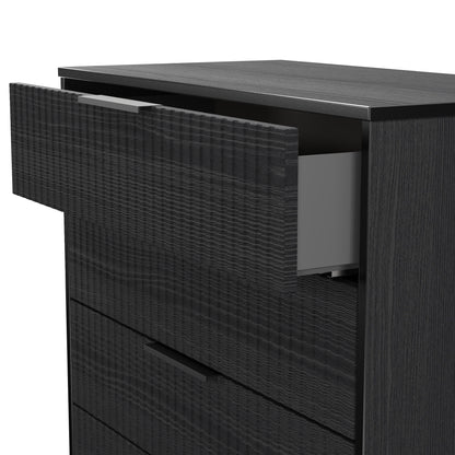 Fluted Chest of Drawers Black 4 Drawers 93cm