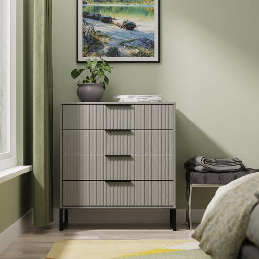 Fluted Chest of Drawers Grey 4 Drawers 93cm
