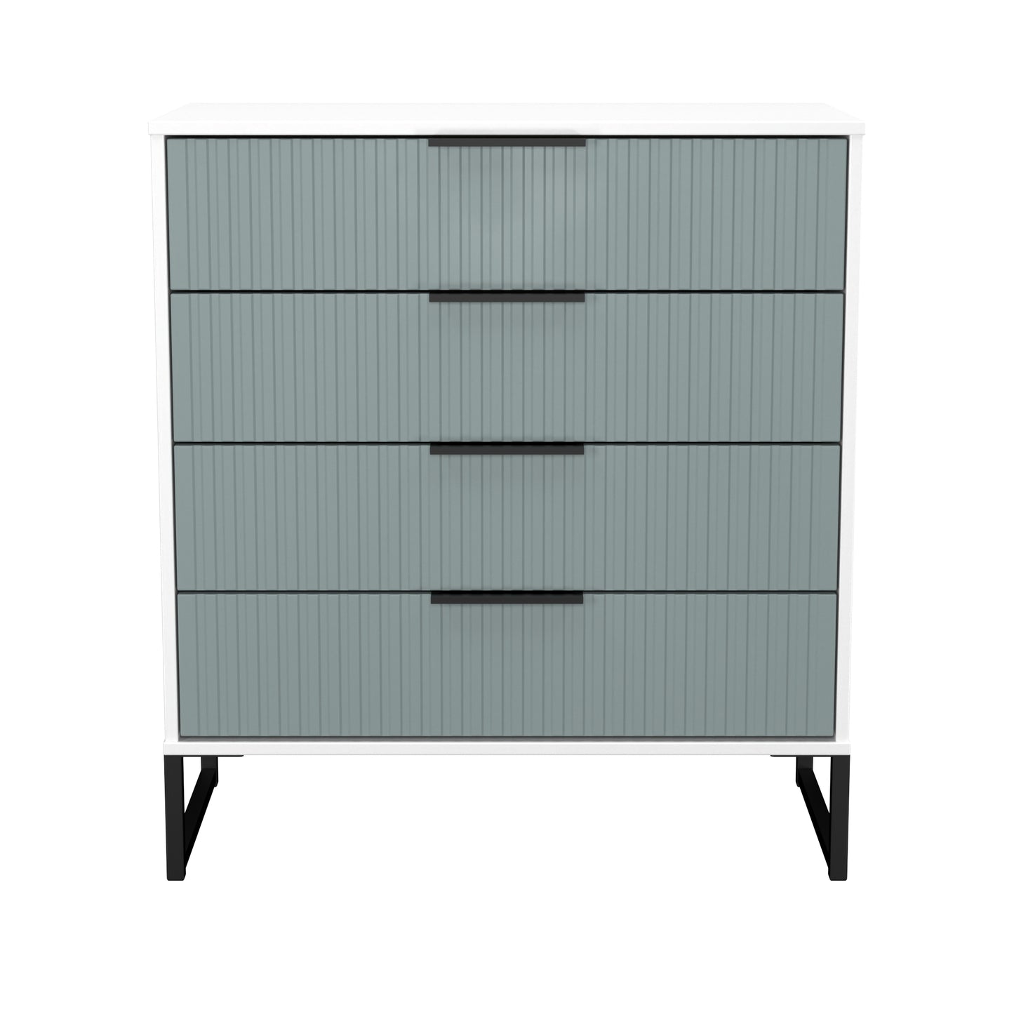 Fluted Chest of Drawers Teal & White 4 Drawers 93cm