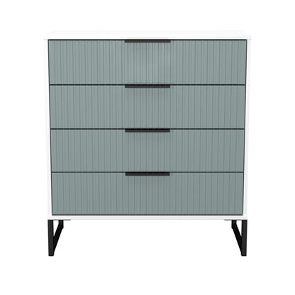 Fluted Chest of Drawers Teal & White 4 Drawers 93cm