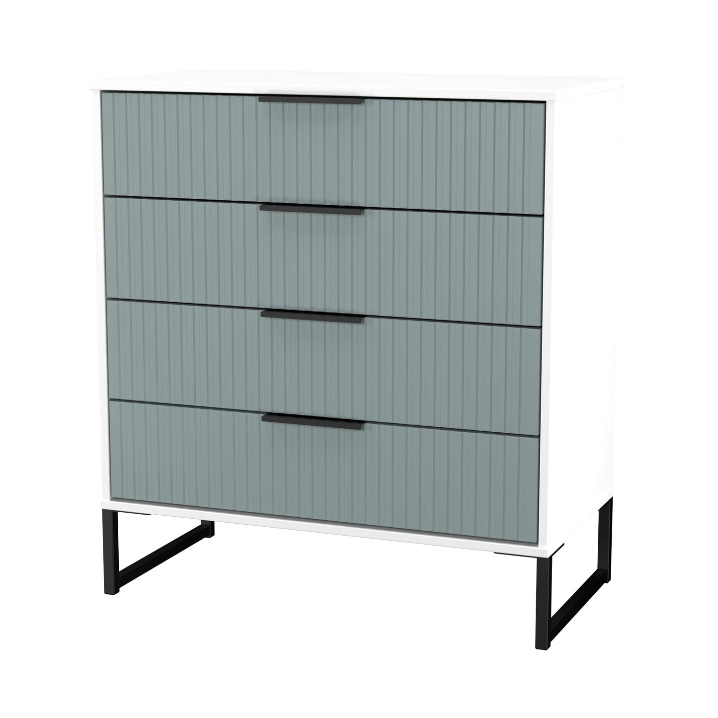Fluted Chest of Drawers Teal & White 4 Drawers 93cm